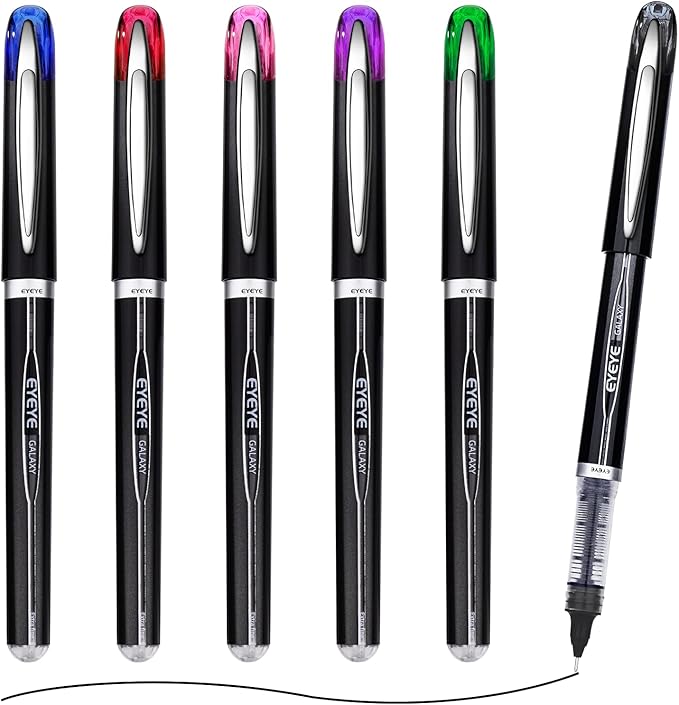 EYEYE 0.5mm Rollerball Pens 6 Assorted Colors, Extra Fine Point Needle Pen Quick Dry, Liquid Ink Pens Fine Point Smooth Writing Pen for Journaling, Note Taking, Office, School Supplies