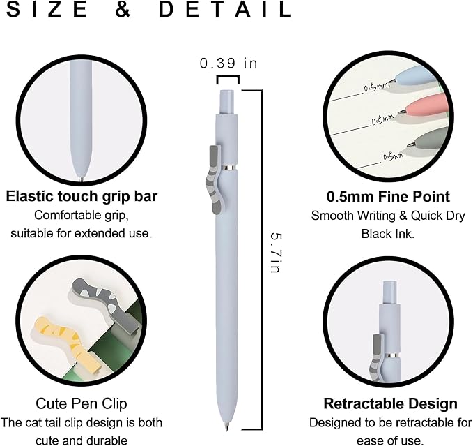 VICO Cute Cat Gel Pens – 4 Pack 0.5mm Fine Point Black Ink, Smooth Quick-Dry Writing Pens for School, Office & Study – Kawaii Aesthetic Stationery Gift