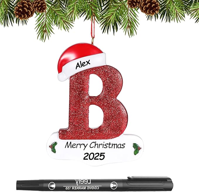 Personalized 26 Letters Ornaments for Christmas Tree 2025, Custom Christmas Ornament with Family Member's Names 3D Resin Xmas Hanging Pendant Original Gifts for Family Friends(B)