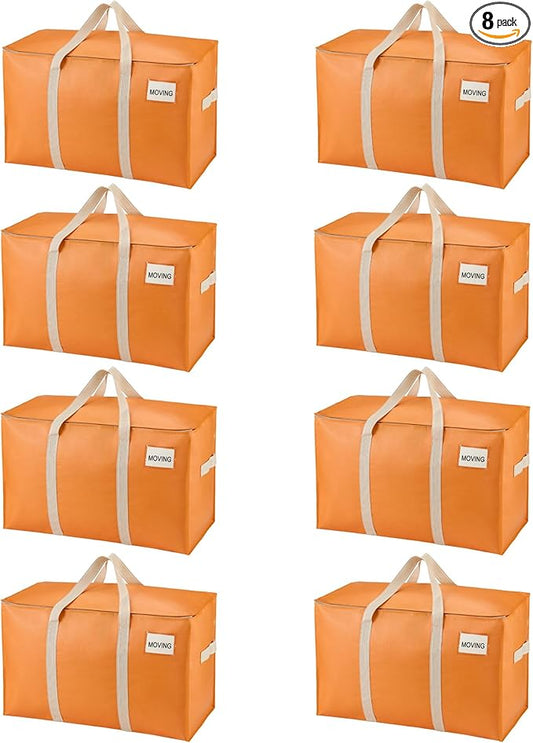 VENO 8 Pack Moving Bags, Heavy Duty, Moving Boxes Alternative, Packing Storage Supplies, Dorm Room Essentials with Zipper for Clothes, Extra Large Packaging Totes (Seasonal Autumn Orange, 8 Pack)