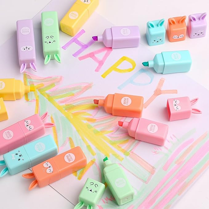 Leery Cute Rabbit Highlighters, 6 Chisel Tip Macaron Colors, Kawaii Aesthetic Pastel Marker Pens for School, Journaling, Note Taking, Office & Drawing Supplies (24)