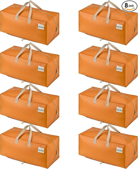 VENO 8 Pack Moving Bags w/Backpack Straps, Heavy Duty, Moving Boxes Alternative, Packing Supplies, Large Storage Totes for Dorm Room Essentials with Zipper (Seasonal Autumn Orange, 8 Pack)