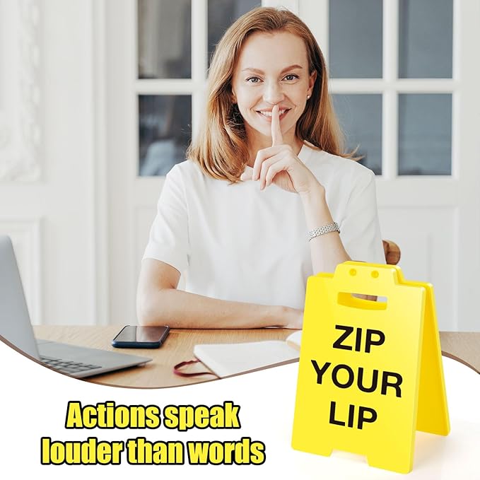 MBL Funny Office Desk Sign - Zip Your Lip, Fun Gag Gift for Women Men Coworkers Teammate Employee Boss Office Desk Sign Cubicle Decor for Christmas White Elephant Gifts Under 10 Dollar
