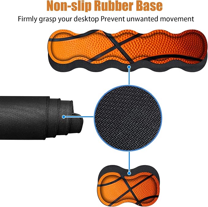 4 in 1 Ergonomic Keyboard Wrist Rest & Mouse Pad Wrist Rest Set, Large XXL Gaming Desk Mat 31.5"x 11.8" with Non-Slip Base, Memory Foam for Home Office Study Gaming, Basketball Surface