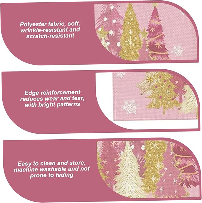 Christmas Placemats Flax Xmas Tree Snowflake Bright Table Mats Set of 4 Seasonal Winter Christmas Home Decor for Party Kitchen Dining Room, 12x18 Inch