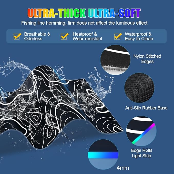 Mouse Pad with Phone Holder, Wireless Charging Desk Mat, RGB Gaming Mousepad Home Office Large Desk Pad with Ultra-Smooth Surface, Non-Slip Base, Waterproof Keyboard Pad,Topographic Black