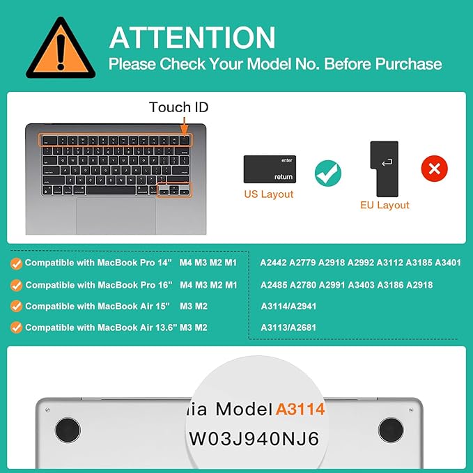 MOSISO Keyboard Cover Skin Compatible with MacBook Air 15 inch M3 A3114 M2 A2941/Air 13.6 A3113 A2681/Pro 14/16 M4 M3 M2 M1, Camel