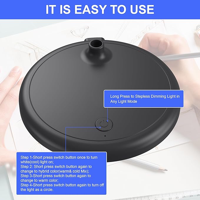 LED Desk Lamp for Home Office,3 Light Colors,Table Lamp,Dimmable Reading Light for Bedside Small Desk Lamp for College Dorm Room,Bedroom Desk Light,Black