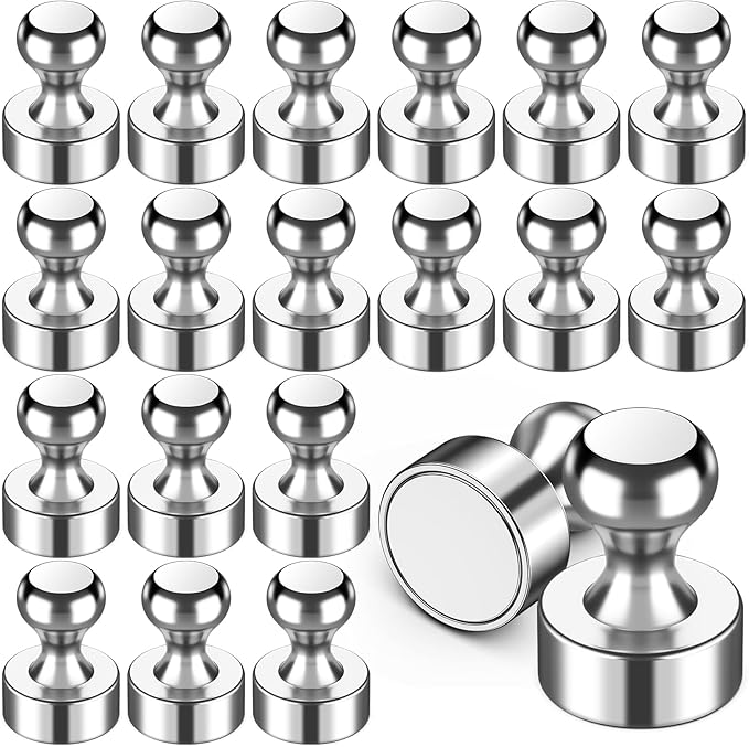 VNDUEEY 20Pcs Fridge Magnets Refrigerator Magnets, Strong Whiteboard Magnets, Small Push Pin Magnets for Whiteboard, Kitchen, Office, Classroom and Map, Silver