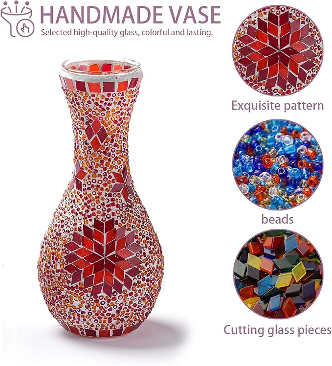 Turkish Mosaic Table Lamp for Living Room or Bedroom Decoration with Glass Vase and USB Power