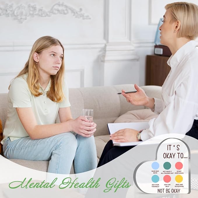 Mental Health Decor, Psychotherapy Affirmations Heart Acrylic Sign, School Counselor Sign, Mental Health Anxiety Healthy Coping Skill, Mental Health Gifts for School Home Tabletop Therapy Office Decor