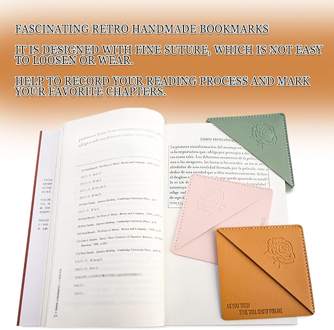 Leather Square Bookmarks - 3 Pieces Retro Flower Print Book Markers Clip Set for Teachers Students Book Reading Lovers, for School Office Home Supplies, Wayzton Corner Page Book Marks