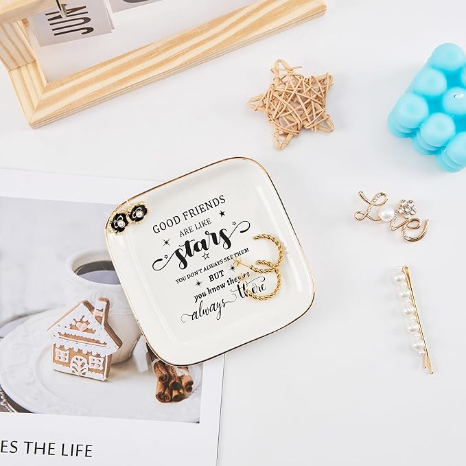 Friend Gifts for Women Trinket Dish Jewelry Tray - Good Friends are Like Star...They're Always There, Unique Friendship Gifts for Women Best Friends Birthday Christmas Valentine Mother's Day