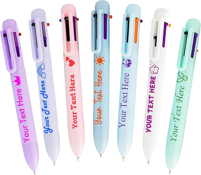 Personalized Multicolor Ballpoint Pen Bulk Custom 6-In-1 Pens with Name Logo Customized Color Pen Boys Girls Teacher Business Gift Assorted_7PC