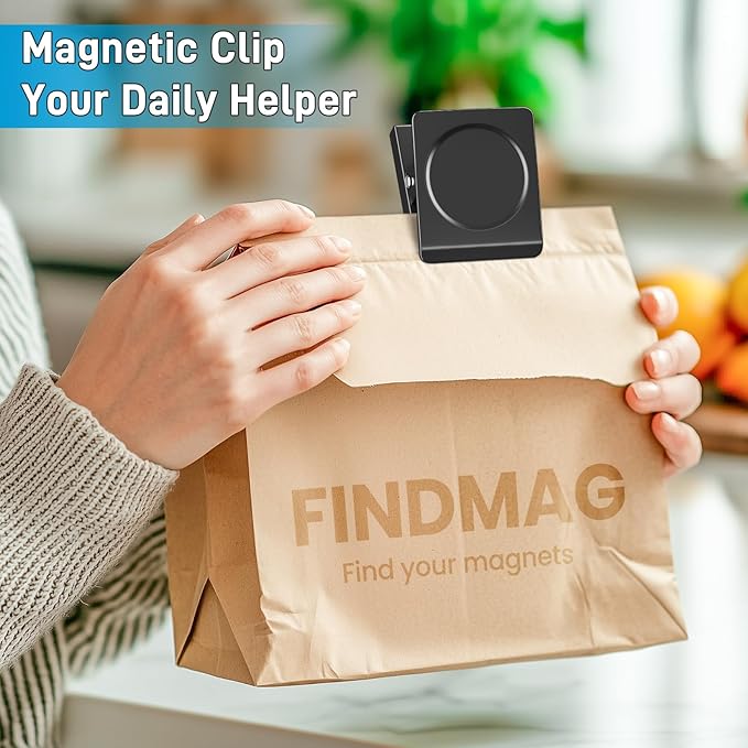 FINDMAG 2.2inch Extra Large Magnetic Clips, Magnet Clip Heavy Duty, Strong Magnet with Clips for Fridge, Whiteboard, Classroom, Kitchen, Home (Black, Pack of 8)