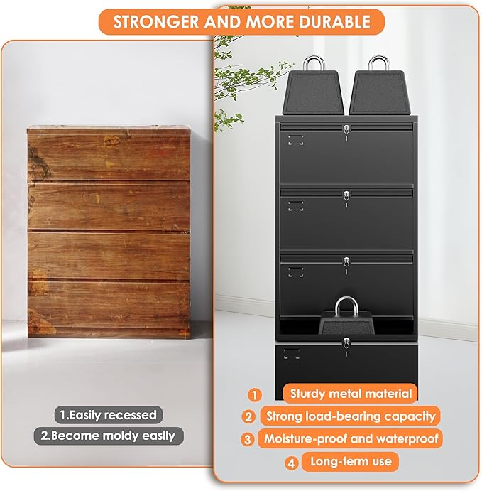 METAN Upgrade Metal 4 Drawer Lateral Files Cabinet for Home Office, Lockable Steel Wide File Storage Cabinet for Hanging Legal/Letter A4 Size, Assembly Required,Black