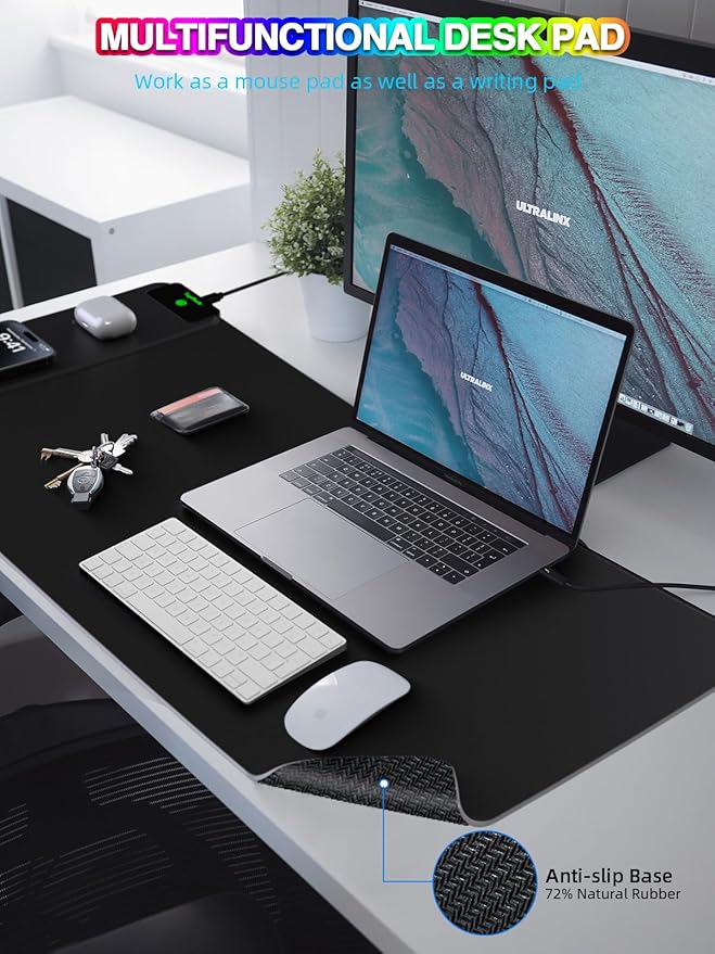 Mouse Pad with 15W Magnetic Wireless Charging 31.5x15.75 Inch, RGB Mousepad for Desk Mat, XXL Desk Pad with 11 Colors & 5 Modes, Home Office Large Keyboard Pad Waterproof Non-Slip for Gaming PC Setup