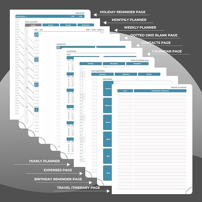 Weekly Monthly 2026 Planner (Jan.26-Dec.26),8.5"x6.5",12 Months Agenda Plan with Month Tabs & Pocket,Expenses/Note Pages, Appointment Book Calendar with Hardcover Vegan Leather Cover,Black