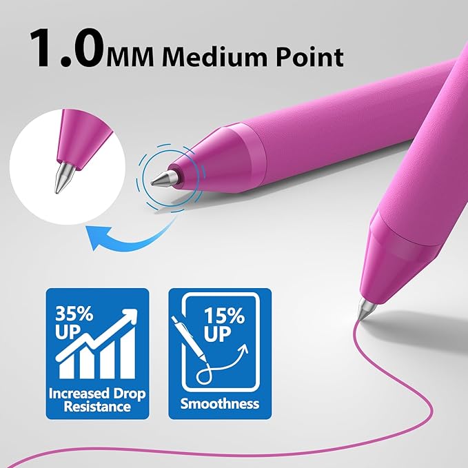 52 Pcs Pens Bulk - 1.0MM Ballpoint Pens Pink Ink | Medium Point Smooth Writing, No Bleed Retractable Ball Point Pen for Office School (Pink - 52Pcs)