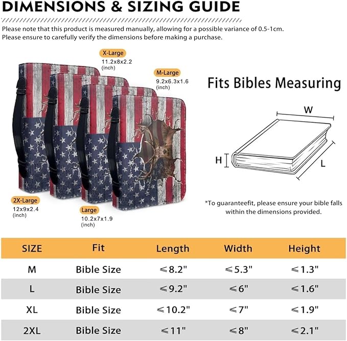 Lotusorchid Reindeer Bible Cover Case, Zippered Bible Carrying Case for Women Girls, Portable American Flag Bible Tote Bag Sturdy Bible Book Cover for Bible Study, Christian Bible Accessories,2XL