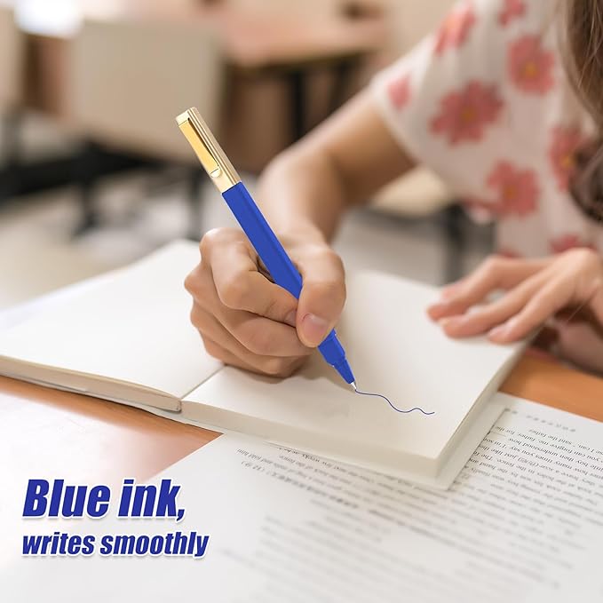 12 Pack Gel Pens Blue 0.5mm Medium Point Blue Gel Ink Pens with Cap Quick Drying Ballpoint Pen Smooth Writing Fine Point Pen for Journaling School Office Supplies