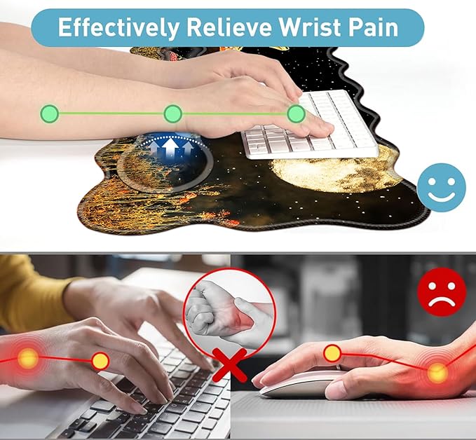 Large Mouse Pad and Keyboard Wrist Rest, Desk Pad for Keyboard and Mouse, 4-in-1 Large Gaming Mouse Pad with Wrist Support, Desk Mat for Home Office Study Game-Cute Frog on Mushroom Moon