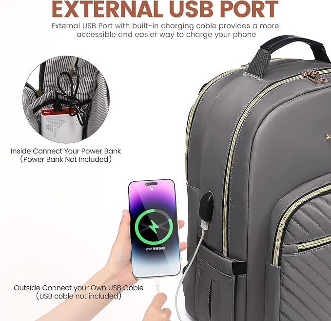 LOVEVOOK Laptop Backpack for Women 17.3 inch,Cute Womens Travel Backpack Purse,Professional Laptop Computer Bag,Waterproof Work Business College Teacher Bag Carry on Backpack with USB Port,Purple Gray