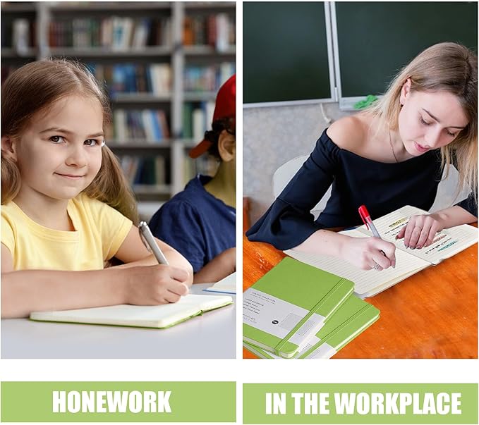 Lined Journal Notebook, 6Pack(Grass Green), 160 Pages, Medium 5.7 inches x 8 inches - 100 gsm Thick Paper, Hardcover