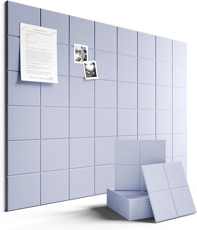 Large Felt Bulletin Board 48" x 36" Cork Board Alternative-12 Pack with 70 Safe Removable Adhesive Tabs, Cork Boards for Walls Cork Board for Home Office Classroom Pin Board-Soft Periwinkle