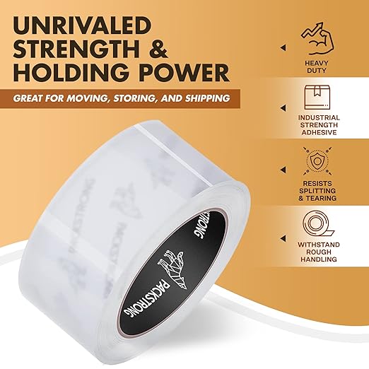 Packstrong Industrial Grade Clear Packing Tape 6 Rolls - 110 Yards per Roll - 2" Wide x 2.7 mil Thick, Acrylic Adhesive Heavy Duty Tape for Box Office Moving Packaging Shipping