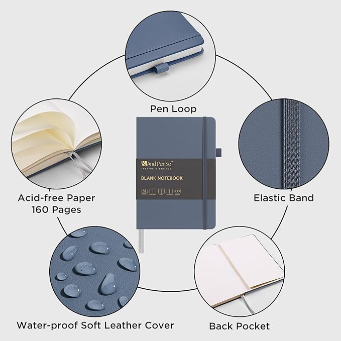 &And Per Se Blank Journal Notebook, 160 Pages, 5.7 x 8 inches College Ruled Thick Paper Notebook Journals for Writing, Hardcover Notebook(1 Pack, dark blue)