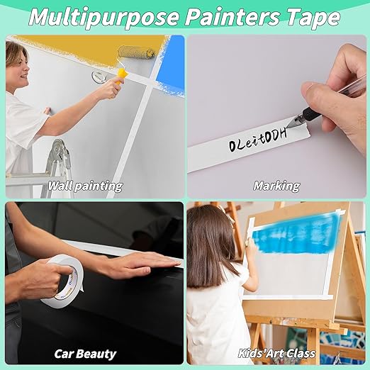 4 Rolls White Painters Tape Bulk 4 inch x 60 Yards, Total 240 Yd, Painters Masking Tape No Residue Wall Painting Tape Artist Tape Trim Edge Finishing Tape for Wall Painting Decoration DIY Supplies