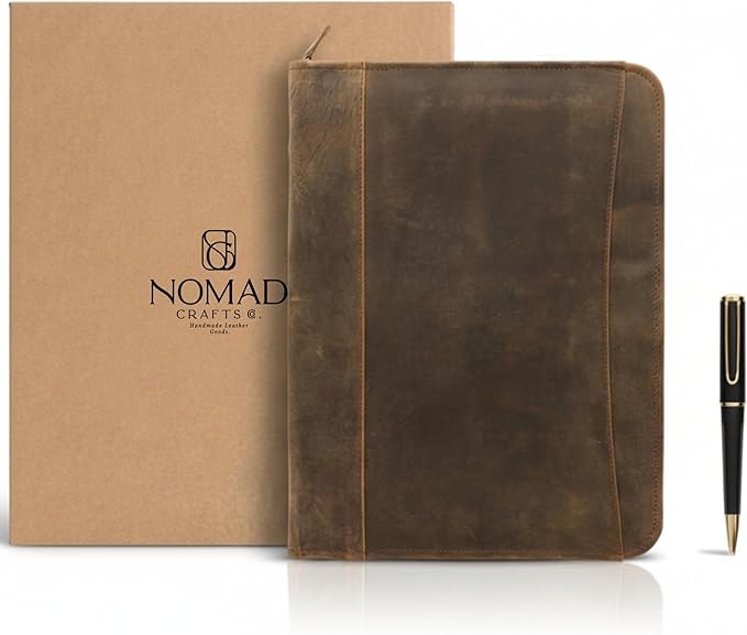 Leather Padfolio with Zipper – Business Portfolio for Men and Women, Legal Pad Portfolio, Leather Folder, Professional Padfolio for Meetings and Interviews