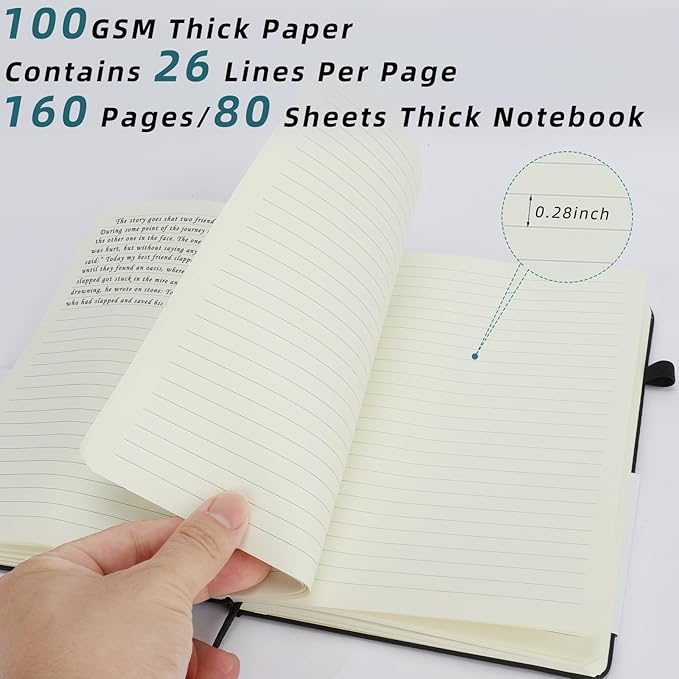 Coopay 24 Pack A5 Journal Notebook with 24 White Pens Bulk Classic Ruled Hardcover Leather Journal Set with Pen Holder for Men Women Writing Office Home School Business, 100GSM, 8.3” x 5.5” (Black)