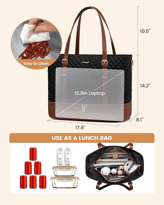 LOVEVOOK Lunch Tote Bag for Women, 15.6 Inch Laptop Work Bag With Lunch Compartment & Large Cup Holder, Lightweight Work Briefcase for Travel, Bussiness, Teacher