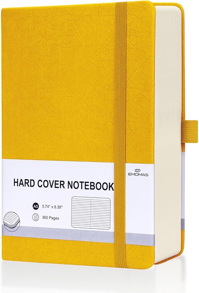 Lined Journal Notebook, 360 Numbered Pages(With page number), Thick Journal for Writing A5 College Ruled Notebook, 100gsm Lined Paper, Leather Hardcover, 5.75'' X 8.38''-1 Pack, Yellow