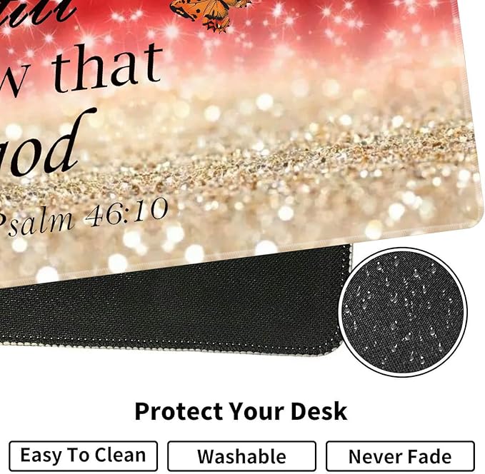 Large XXL Gaming Desk Mat 31.5"x 11.8", Ergonomic Keyboard Wrist Rest & Mouse Pad Wrist Rest + Coaster Set, Non-Slip Base, Memory Foam, Office and Home, Christian Psalm 46:10
