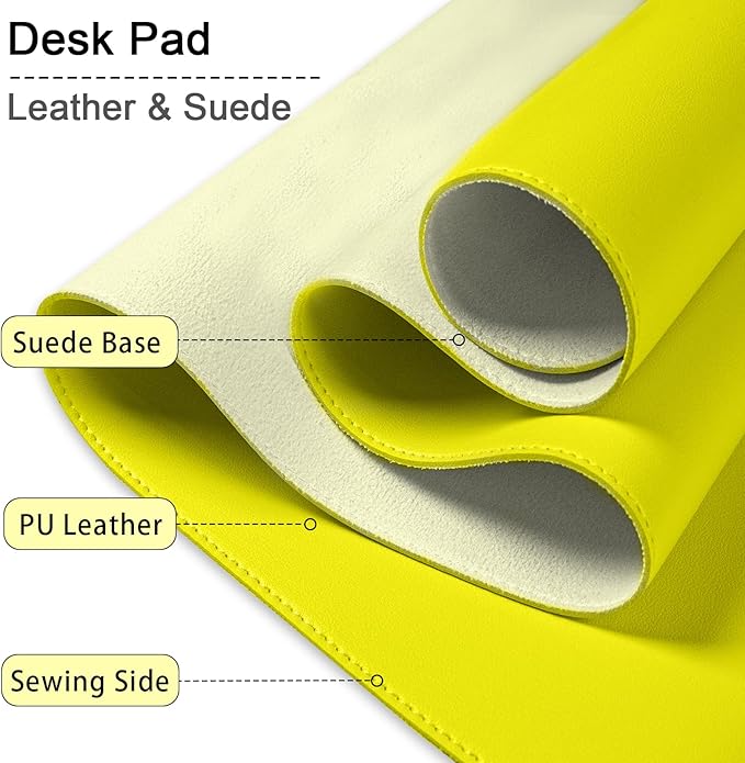 Non-Slip Desk Pad, 24" x 14" Large Mouse Pad, PU Leather Desk Mat with Suede, Laptop Desk Pad, Waterproof Keyboard Pad, Desk Blotter for Office/Home/Decor (Lemon Yellow)