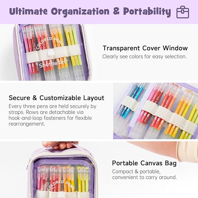 Shuttle Art Colored Pens, 72 Vibrant Colors Cute Journal Pens 0.6mm Fine Point Colored Gel Pens for Black Paper in Portable Bag for Coloring Writing Drawing Journaling Note Taking School Office Home
