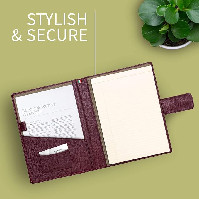 Maruse Italian Leather Executive Padfolio, Folder Organizer with Magnetic Closure and Writing Pad, Handmade in Italy, Wine