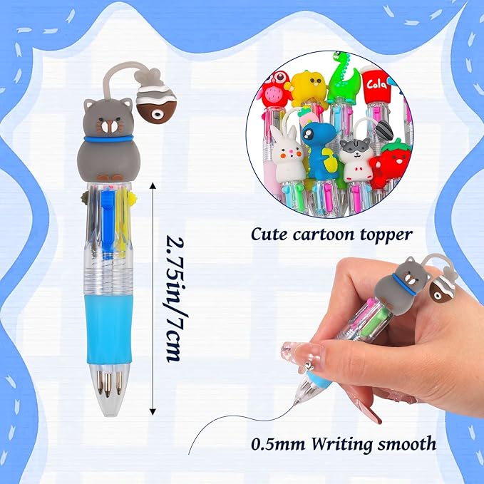 CZWZ 12Pcs Mini Multicolor Pens in One 4-in-1 Cute Pens Bulk for Kids, Ballpoint Pen for Birthdays and Children's Parties, Fun Pen Gifts Assorted Ink Kawaii Pen