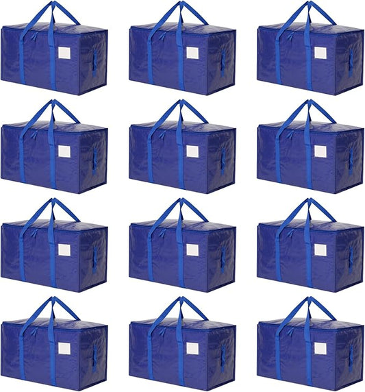 Moving Bags Heavy Duty Extra Large, Moving Boxes, Moving Supplies Essentials, Blue Storage Bins with Lids, Plastic Packing Totes, Storage Bags for Clothes with Handles & Zippers(Blue, 12 Pack)