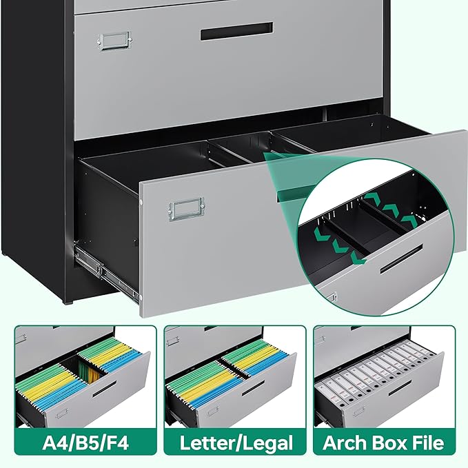Letaya File Cabinet with Lock-Lateral 3 Drawer Metal Filing Cabinets-Organization Storage for Home Office-Hanging Letter/Legal/F4/A4 Size (Grey Black)