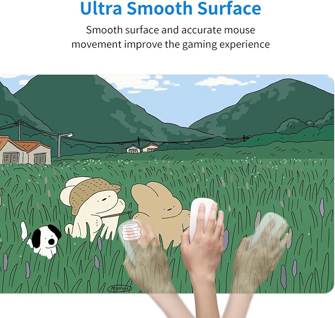 MAYCARI Cute Desk Mat Cartoon Desk Pad Mouse Pad Kawaii Large Green Rabbit Dog Gaming Mousepad XXL Laptop Keyboard Desktop Writing Pad for Girls Students 31.5"X15.7"