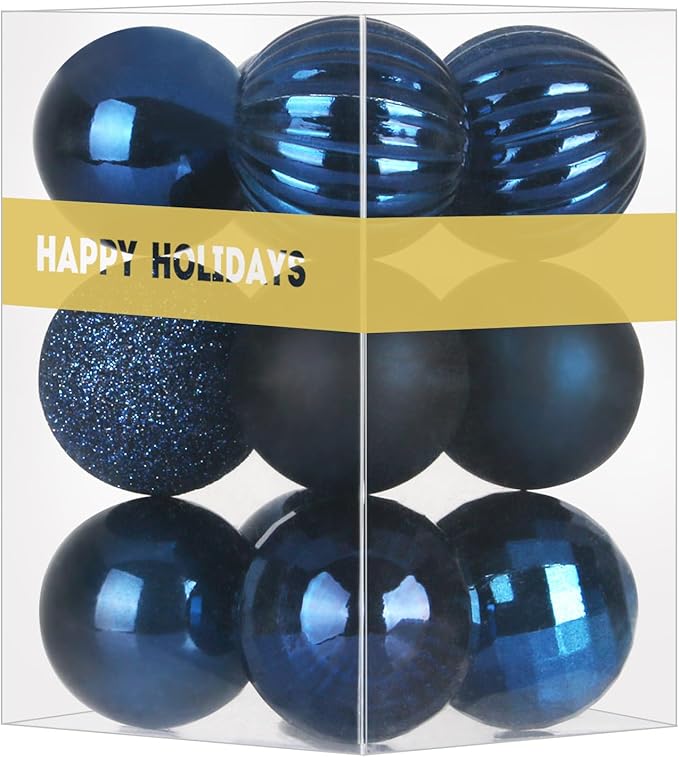 Navy Blue 1.6" Small Christmas Balls Christmas Tree Decoration Ornaments Shatterproof Hanging Balls for Birthday Halloween Holiday Wedding Decorations Set of 12pcs