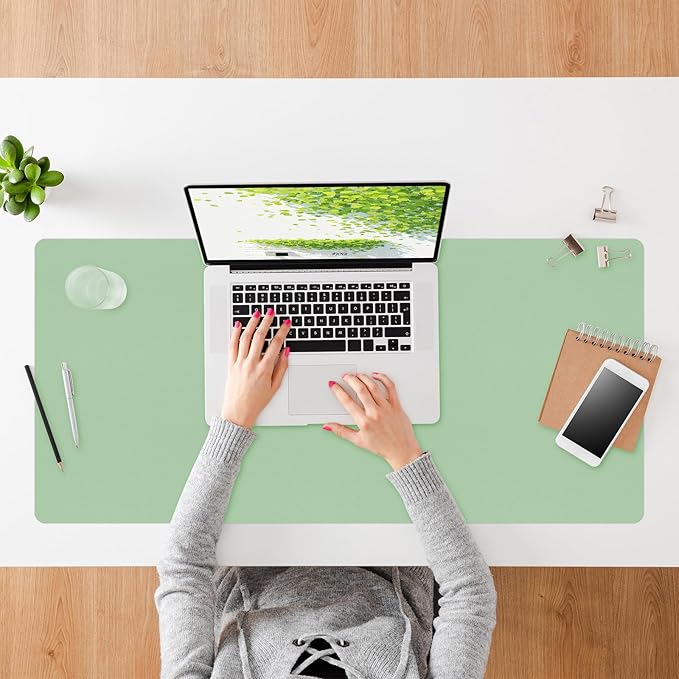 Leather Desk Mat, 31.5"×15.7" Desk Matt for Desktop, Waterproof Keyboard Pad, Computer Mats for Desktop, Large Mouse Pad, Non-Slip Computer Mat for Office Home - Lake Green
