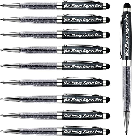 Ancolo Personalized Office Pens-Black Writing Set Medium Point Engraved with Name or Message, Team Name,For journaling and office writing set - Perfect for Men and Women 10 Pens/Box (Black)