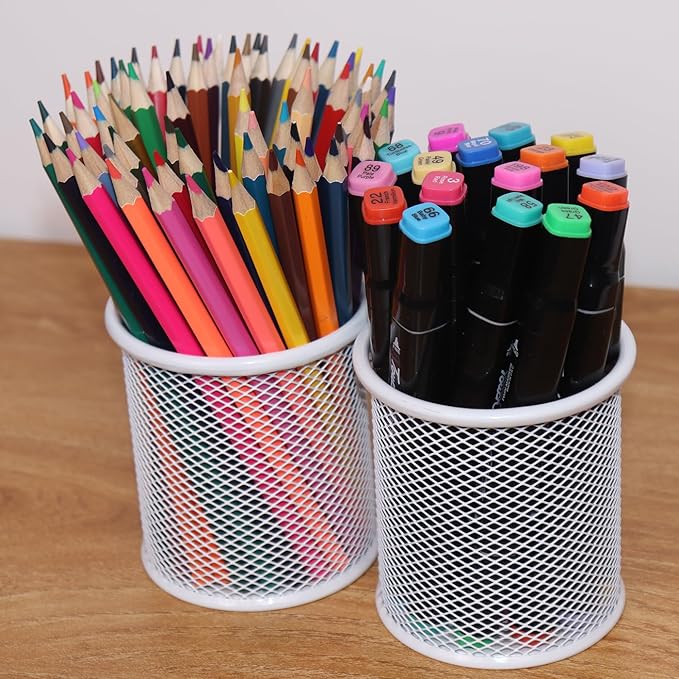 Pen Holder Mesh Pencil Holder Metal Pen Holder Cup Pencil Cup Holder for Desk Office Pen Organizer White, 4 Pack
