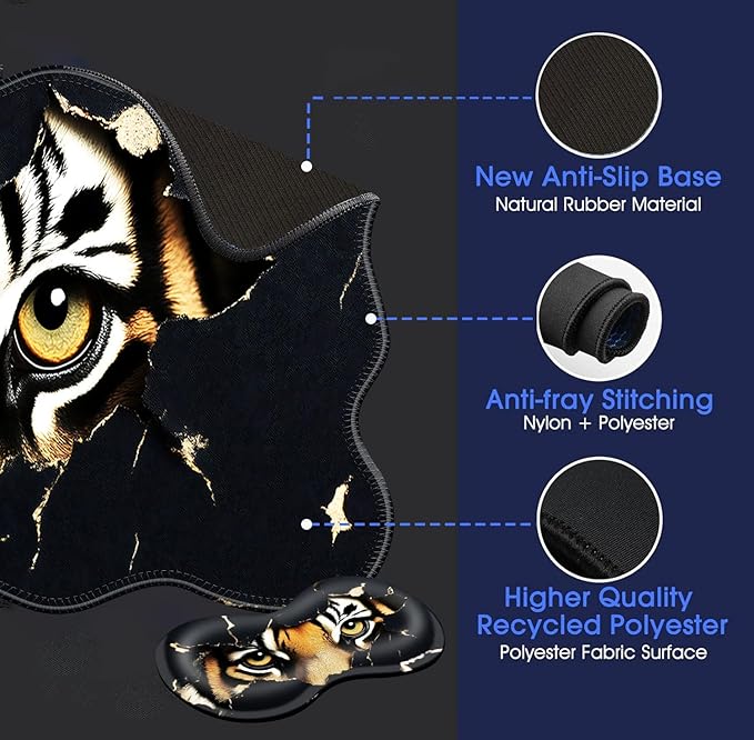 Large Mouse Pad and Keyboard Wrist Rest, Desk Pad for Keyboard and Mouse, 4-in-1 Large Gaming Mouse Pad with Wrist Support, Desk Mat for Home Office Study Game-Tiger Eyes