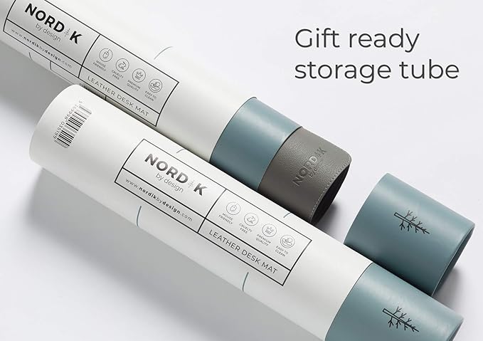 Nordik Leather Desk Mat Cable Organizer - Alaskan Gray 35 X 17 inch - Premium Extended Mouse Mat for Home Office Accessories - Non-Slip Vegan Leather Desk Pad Protector & Desk Blotter Pad